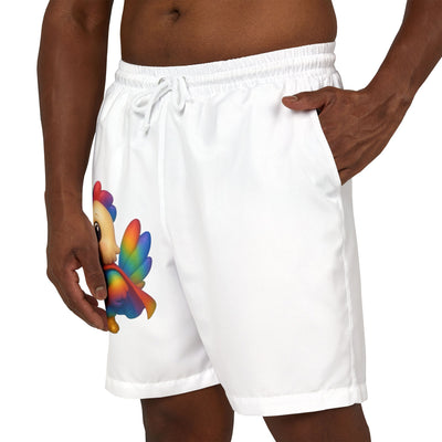 Rainbow Chicken Unisex Swim Shorts, Beachwear, Summer Fun, Gift for Him/Her, Pool Party Essential, AOP Swim Trunks