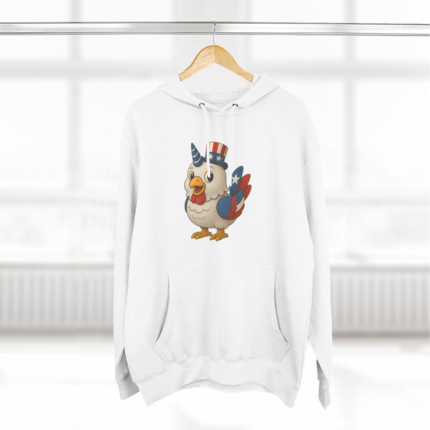 Patriotic Unicorn Chicken Fleece Hoodie, Fun Animal Hoodie, Custom Hoodie, Gift for Kids, Fourth of July Apparel, Summer Fashion