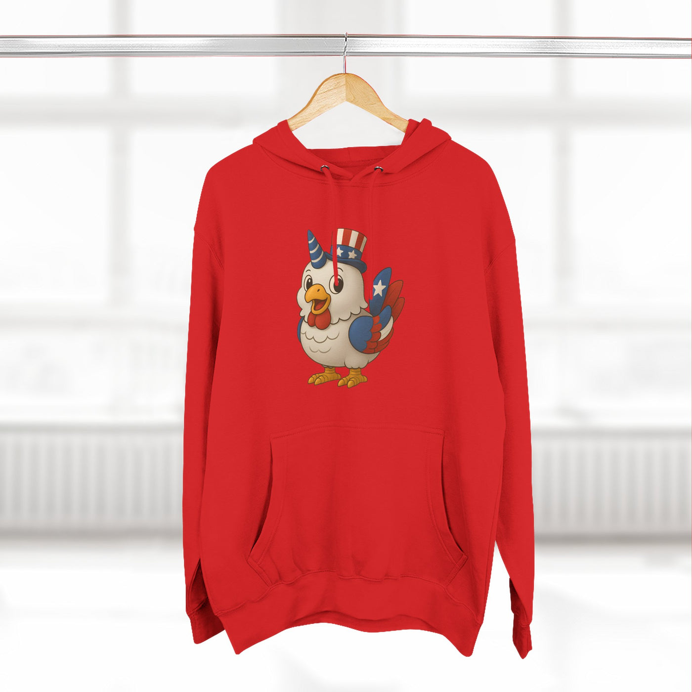 Patriotic Unicorn Chicken Fleece Hoodie, Fun Animal Hoodie, Custom Hoodie, Gift for Kids, Fourth of July Apparel, Summer Fashion