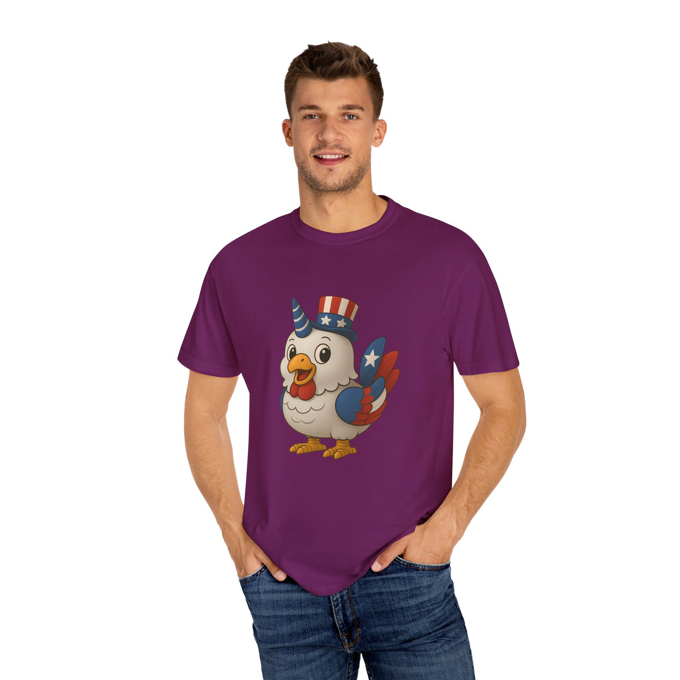 Patriotic Chicken T-shirt, Unisex Garment-Dyed Tee, Funny Graphic Tee, Fourth of July Shirt, Holiday Apparel, Casual Summer Wear