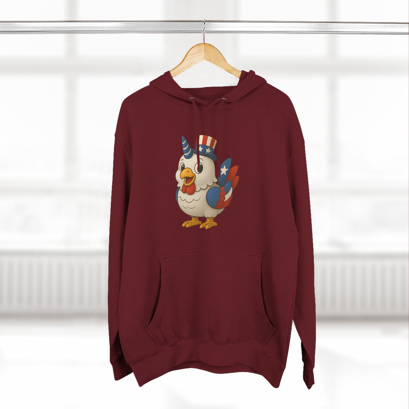 Patriotic Unicorn Chicken Fleece Hoodie, Fun Animal Hoodie, Custom Hoodie, Gift for Kids, Fourth of July Apparel, Summer Fashion