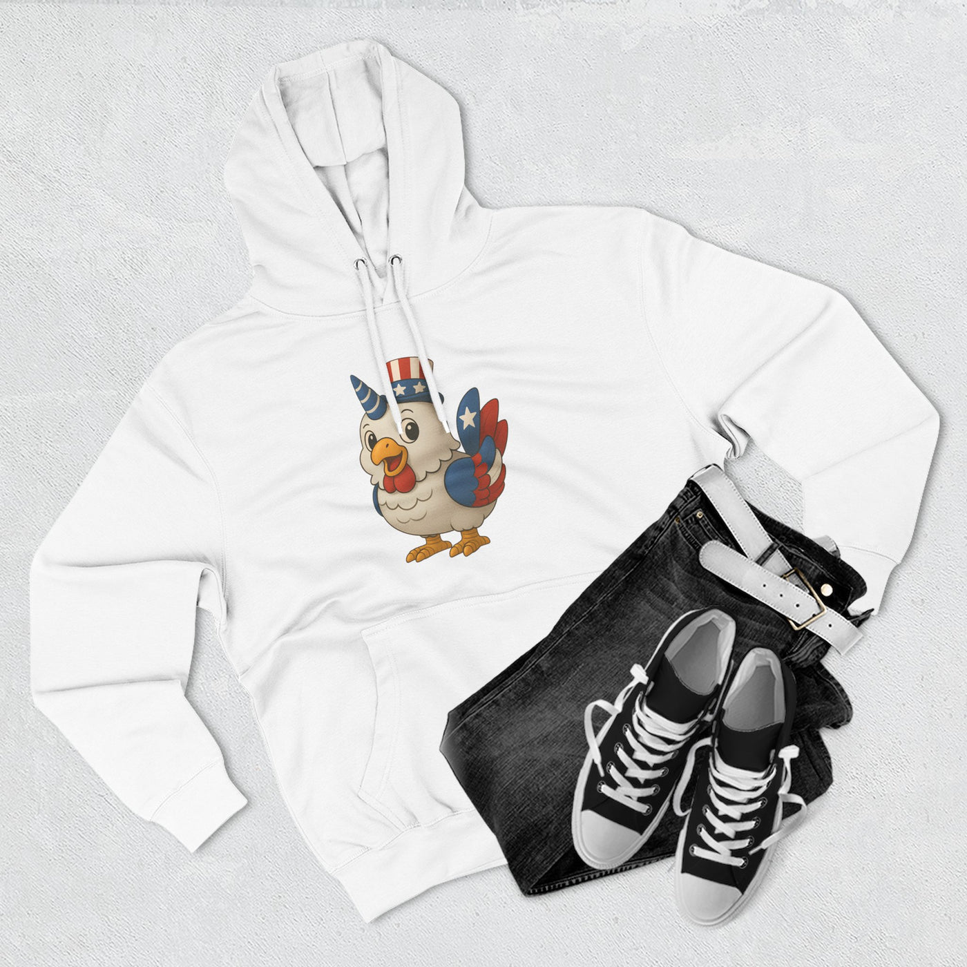 Patriotic Unicorn Chicken Fleece Hoodie, Fun Animal Hoodie, Custom Hoodie, Gift for Kids, Fourth of July Apparel, Summer Fashion