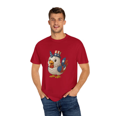 Patriotic Chicken T-shirt, Unisex Garment-Dyed Tee, Funny Graphic Tee, Fourth of July Shirt, Holiday Apparel, Casual Summer Wear