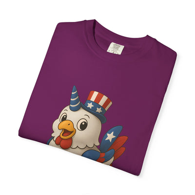 Patriotic Chicken T-shirt, Unisex Garment-Dyed Tee, Funny Graphic Tee, Fourth of July Shirt, Holiday Apparel, Casual Summer Wear