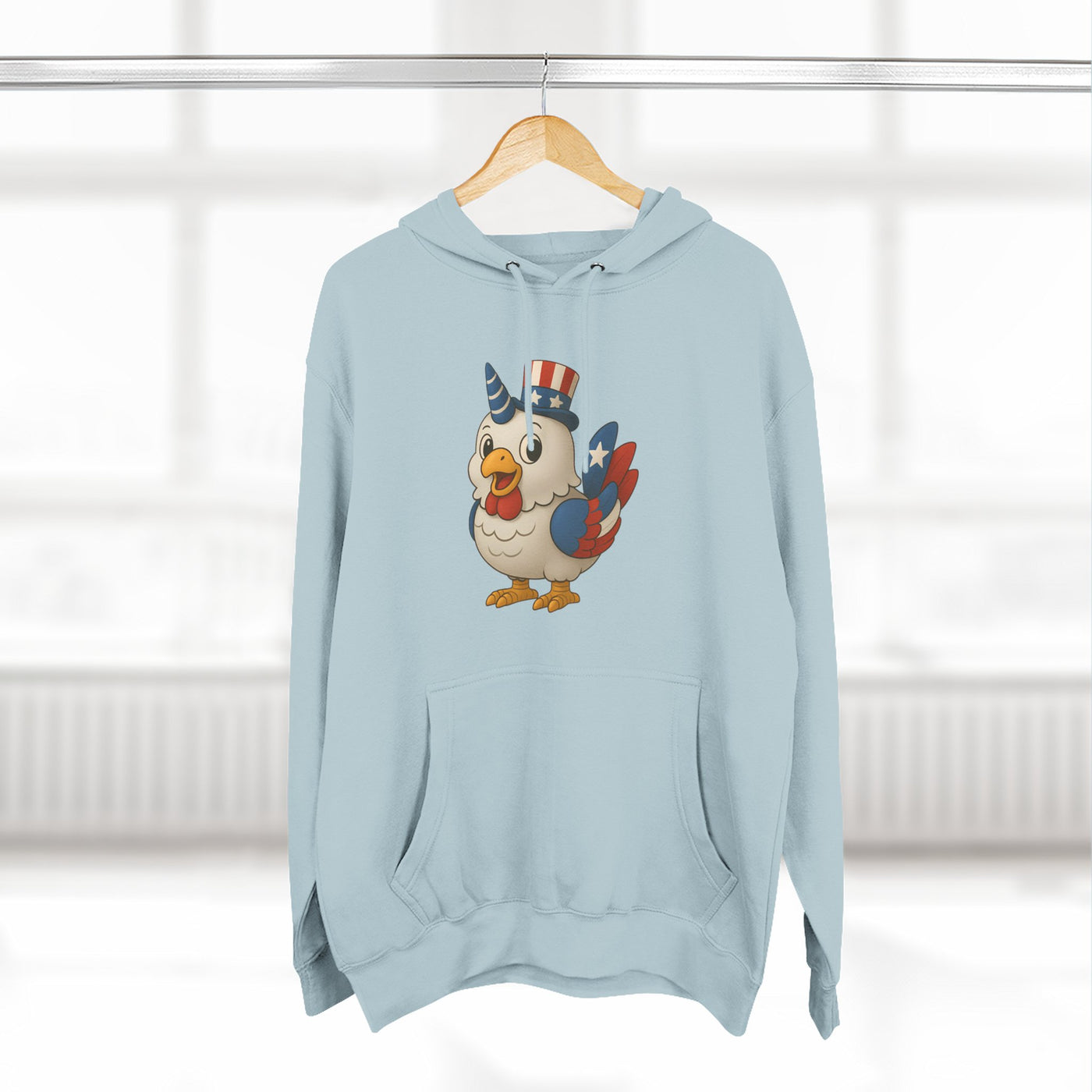 Patriotic Unicorn Chicken Fleece Hoodie, Fun Animal Hoodie, Custom Hoodie, Gift for Kids, Fourth of July Apparel, Summer Fashion
