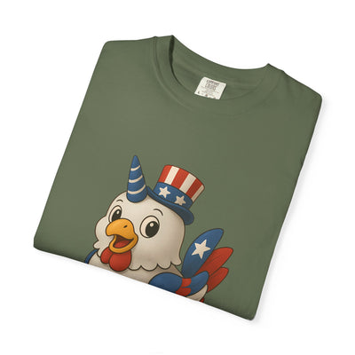 Patriotic Chicken T-shirt, Unisex Garment-Dyed Tee, Funny Graphic Tee, Fourth of July Shirt, Holiday Apparel, Casual Summer Wear