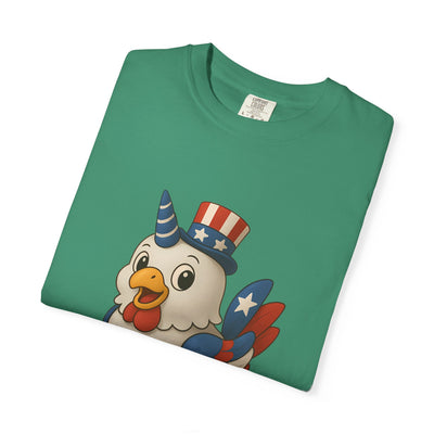 Patriotic Chicken T-shirt, Unisex Garment-Dyed Tee, Funny Graphic Tee, Fourth of July Shirt, Holiday Apparel, Casual Summer Wear