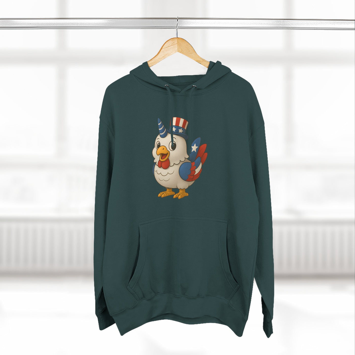 Patriotic Unicorn Chicken Fleece Hoodie, Fun Animal Hoodie, Custom Hoodie, Gift for Kids, Fourth of July Apparel, Summer Fashion