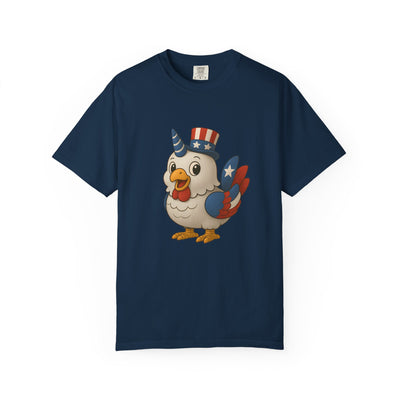Patriotic Chicken T-shirt, Unisex Garment-Dyed Tee, Funny Graphic Tee, Fourth of July Shirt, Holiday Apparel, Casual Summer Wear