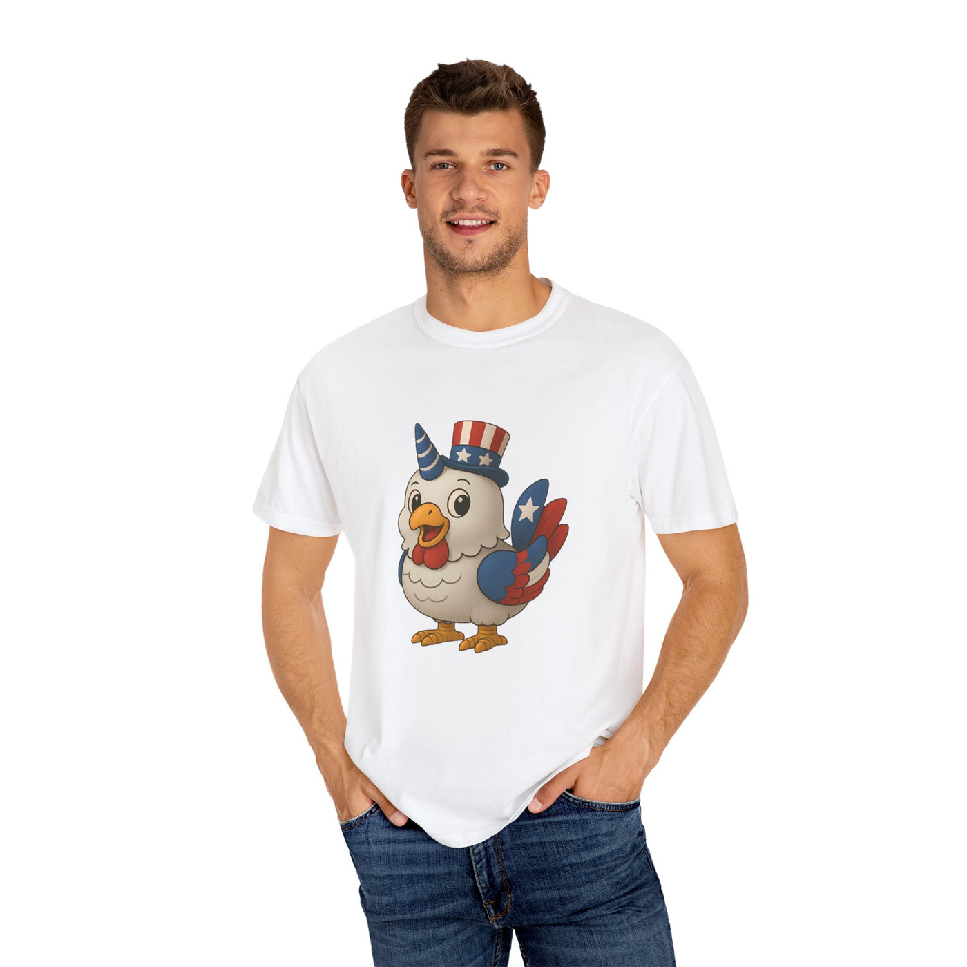 Patriotic Chicken T-shirt, Unisex Garment-Dyed Tee, Funny Graphic Tee, Fourth of July Shirt, Holiday Apparel, Casual Summer Wear