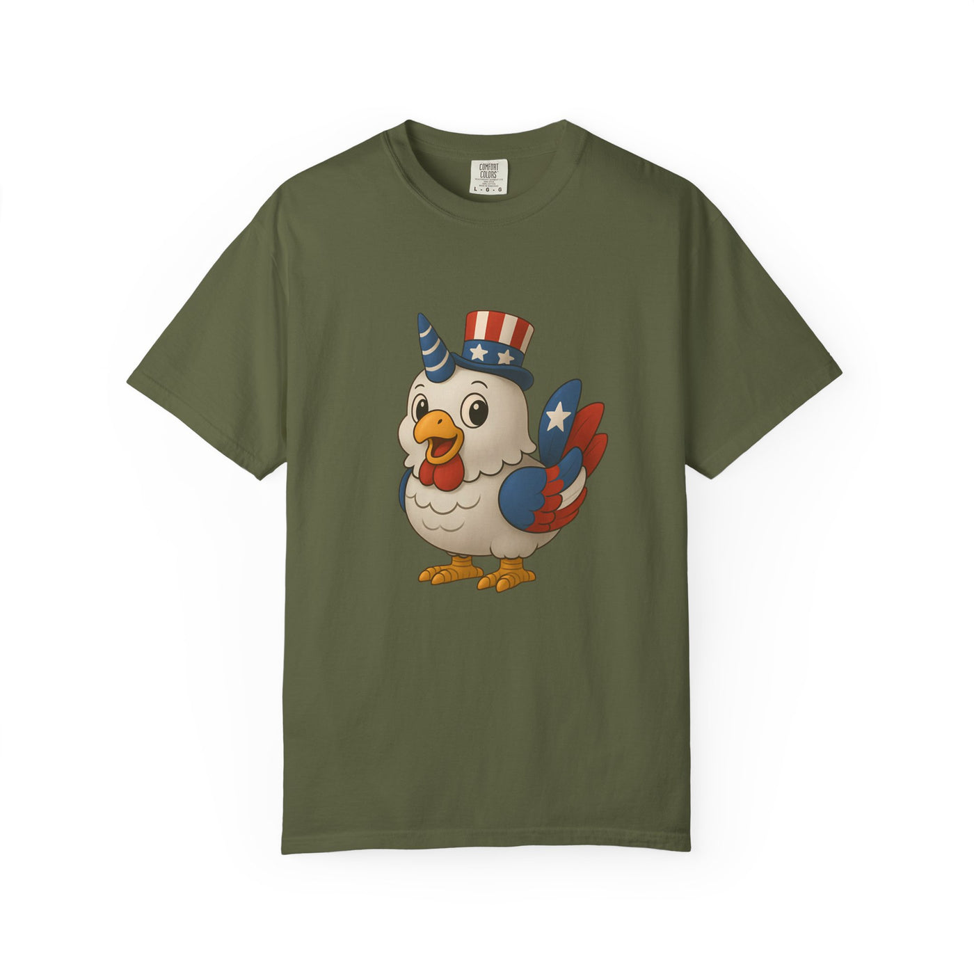 Patriotic Chicken T-shirt, Unisex Garment-Dyed Tee, Funny Graphic Tee, Fourth of July Shirt, Holiday Apparel, Casual Summer Wear