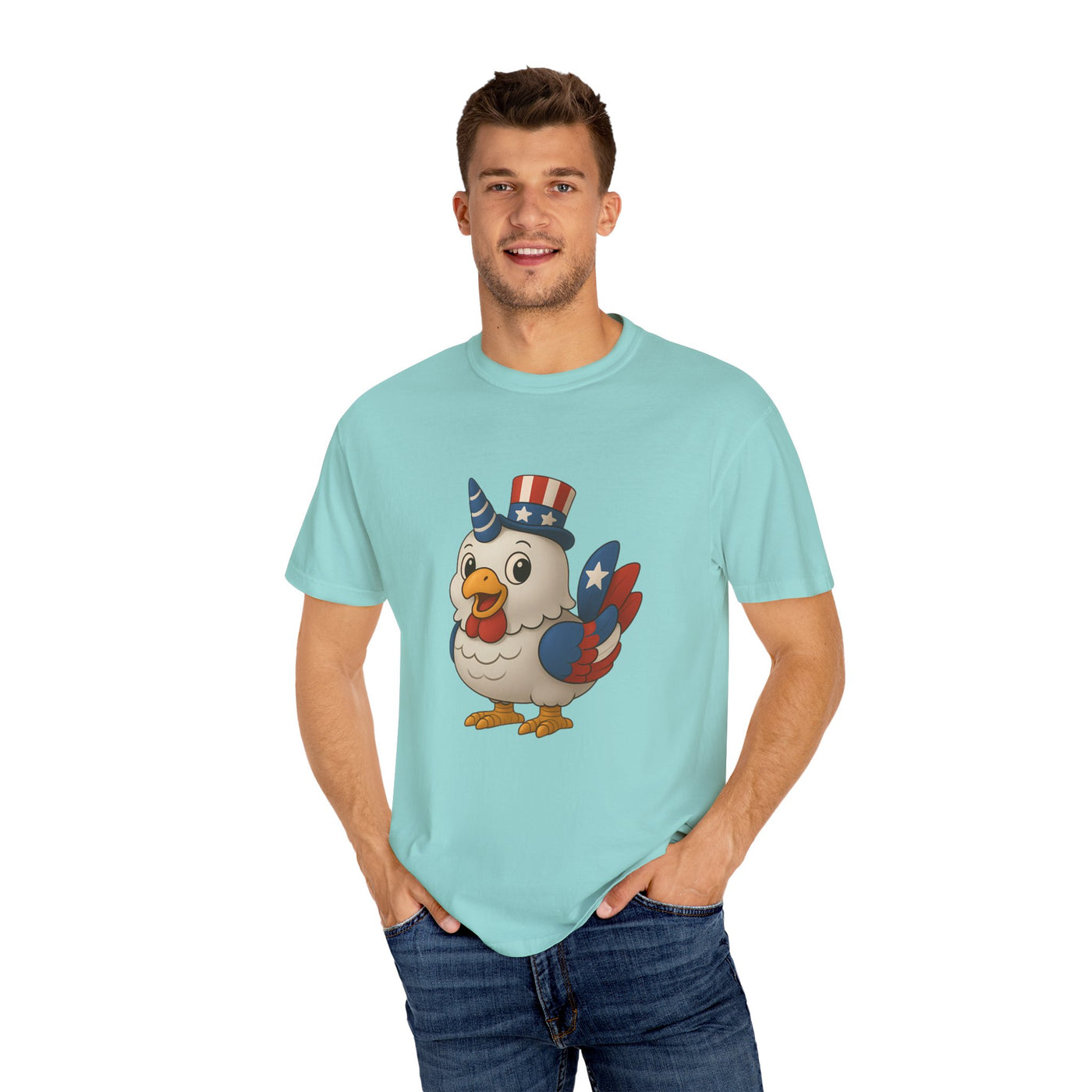 Patriotic Chicken T-shirt, Unisex Garment-Dyed Tee, Funny Graphic Tee, Fourth of July Shirt, Holiday Apparel, Casual Summer Wear