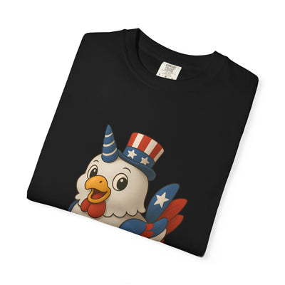 Patriotic Chicken T-shirt, Unisex Garment-Dyed Tee, Funny Graphic Tee, Fourth of July Shirt, Holiday Apparel, Casual Summer Wear