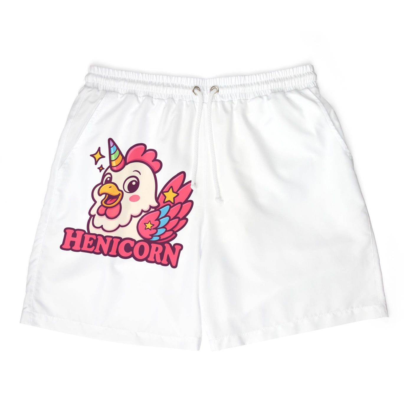Henicorn Unisex Swim Shorts, Fun Pool Party Attire, Summer Beach Wear, Gift for Animal Lovers, Vibrant Summer Fashion