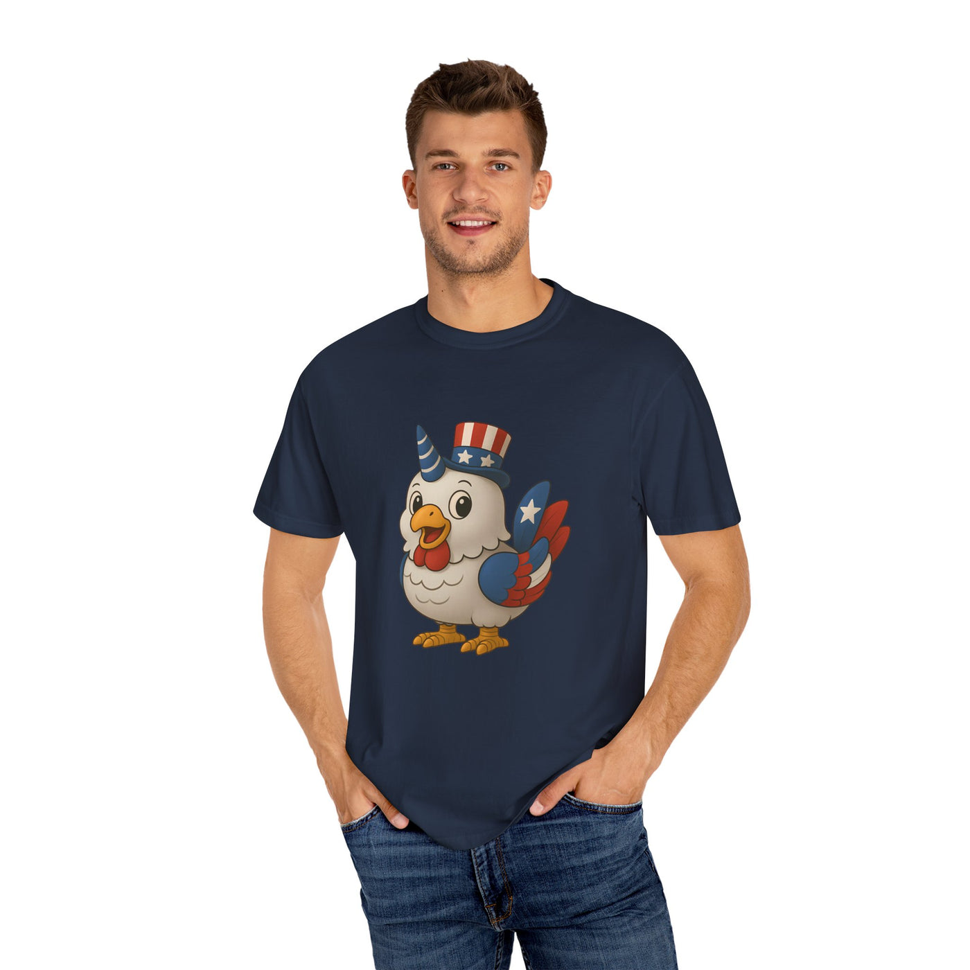 Patriotic Chicken T-shirt, Unisex Garment-Dyed Tee, Funny Graphic Tee, Fourth of July Shirt, Holiday Apparel, Casual Summer Wear
