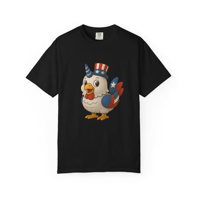 Patriotic Chicken T-shirt, Unisex Garment-Dyed Tee, Funny Graphic Tee, Fourth of July Shirt, Holiday Apparel, Casual Summer Wear