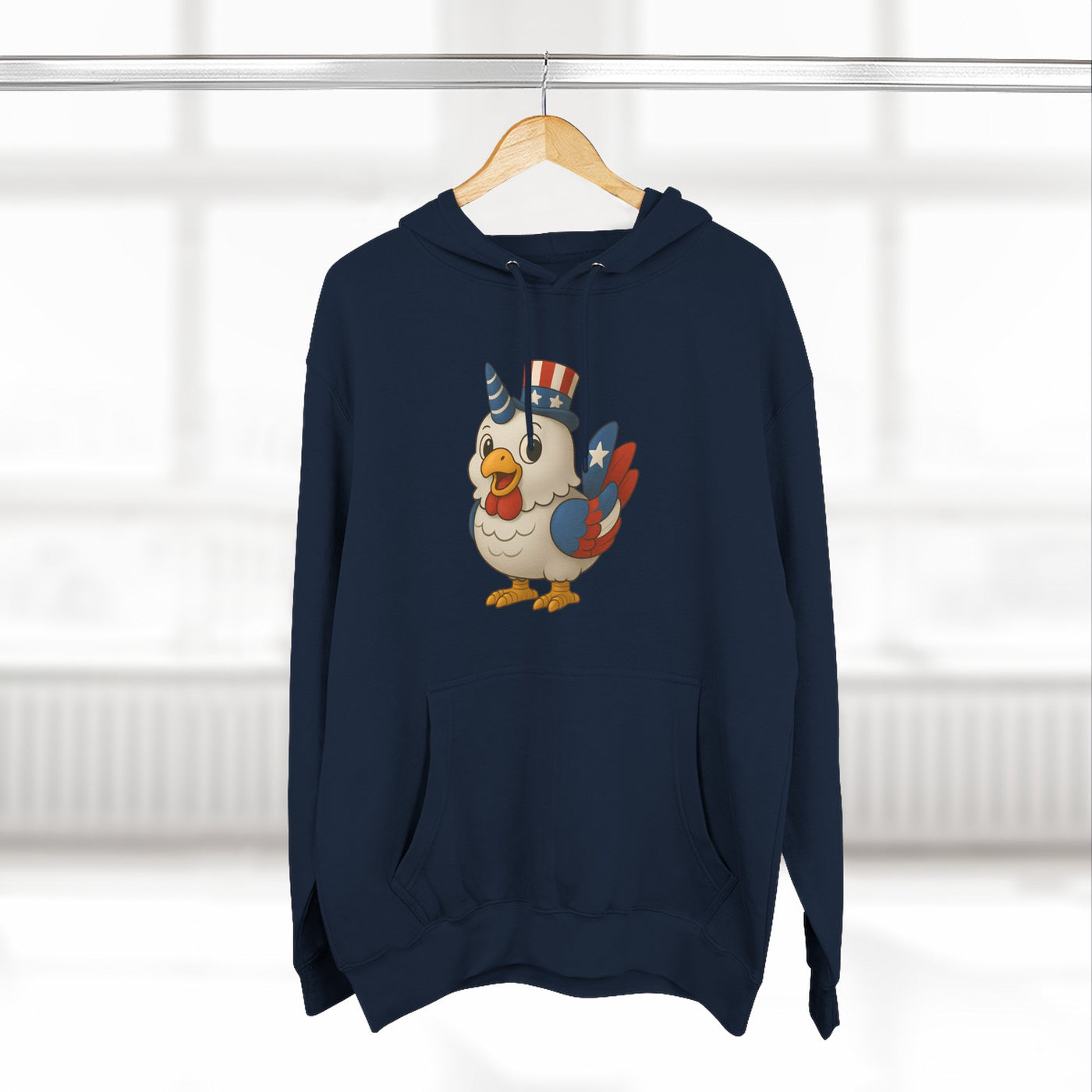 Patriotic Unicorn Chicken Fleece Hoodie, Fun Animal Hoodie, Custom Hoodie, Gift for Kids, Fourth of July Apparel, Summer Fashion