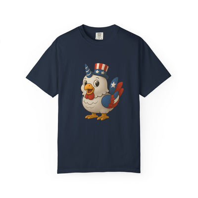 Patriotic Chicken T-shirt, Unisex Garment-Dyed Tee, Funny Graphic Tee, Fourth of July Shirt, Holiday Apparel, Casual Summer Wear