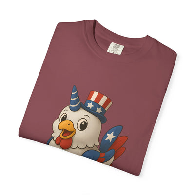 Patriotic Chicken T-shirt, Unisex Garment-Dyed Tee, Funny Graphic Tee, Fourth of July Shirt, Holiday Apparel, Casual Summer Wear