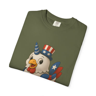 Patriotic Chicken T-shirt, Unisex Garment-Dyed Tee, Funny Graphic Tee, Fourth of July Shirt, Holiday Apparel, Casual Summer Wear