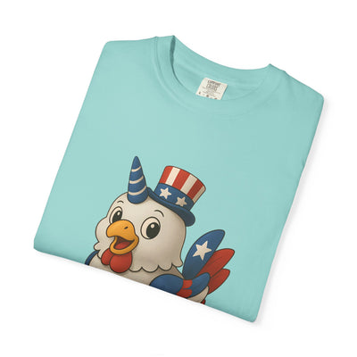 Patriotic Chicken T-shirt, Unisex Garment-Dyed Tee, Funny Graphic Tee, Fourth of July Shirt, Holiday Apparel, Casual Summer Wear