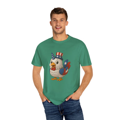 Patriotic Chicken T-shirt, Unisex Garment-Dyed Tee, Funny Graphic Tee, Fourth of July Shirt, Holiday Apparel, Casual Summer Wear