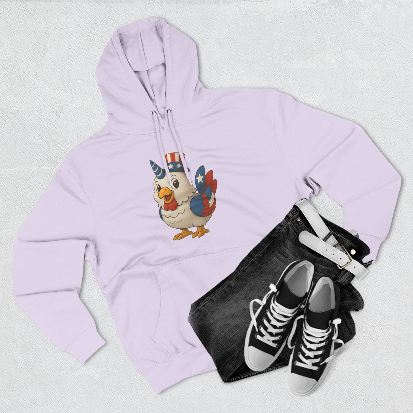 Patriotic Unicorn Chicken Fleece Hoodie, Fun Animal Hoodie, Custom Hoodie, Gift for Kids, Fourth of July Apparel, Summer Fashion