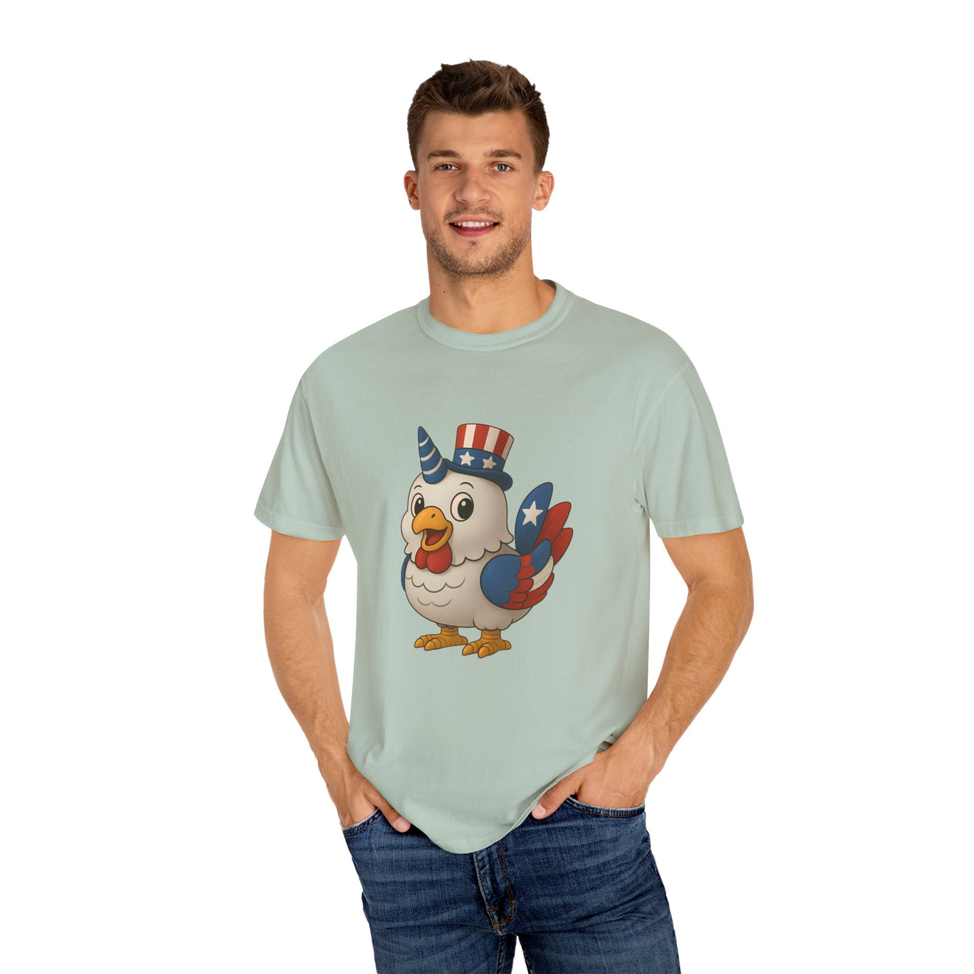 Patriotic Chicken T-shirt, Unisex Garment-Dyed Tee, Funny Graphic Tee, Fourth of July Shirt, Holiday Apparel, Casual Summer Wear