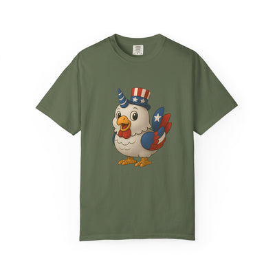 Patriotic Chicken T-shirt, Unisex Garment-Dyed Tee, Funny Graphic Tee, Fourth of July Shirt, Holiday Apparel, Casual Summer Wear