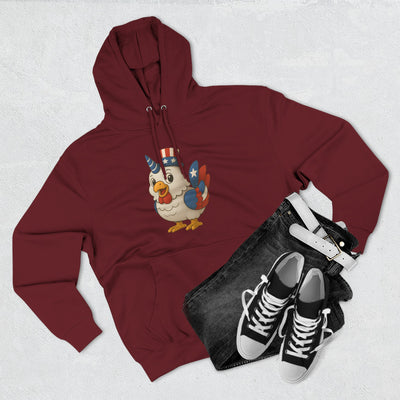 Patriotic Unicorn Chicken Fleece Hoodie, Fun Animal Hoodie, Custom Hoodie, Gift for Kids, Fourth of July Apparel, Summer Fashion