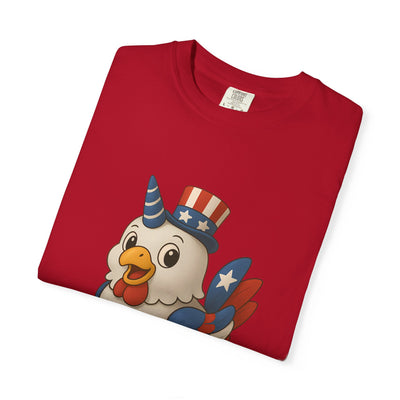 Patriotic Chicken T-shirt, Unisex Garment-Dyed Tee, Funny Graphic Tee, Fourth of July Shirt, Holiday Apparel, Casual Summer Wear