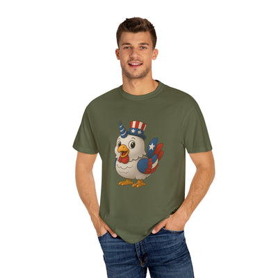 Patriotic Chicken T-shirt, Unisex Garment-Dyed Tee, Funny Graphic Tee, Fourth of July Shirt, Holiday Apparel, Casual Summer Wear